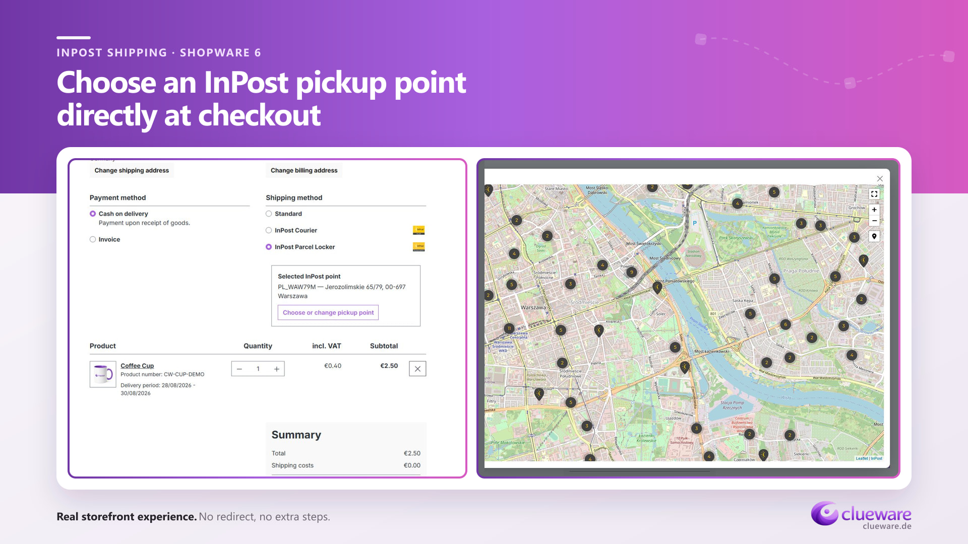 InPost Shopware Plugin mit Paketautomaten-Auswahl im Checkout und GeoWidget-Karte
